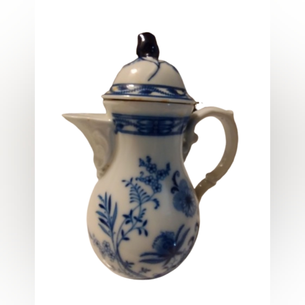 Vintage Bavarian Blue & White Tea & Coffee Pot with Lid, 1950s Marked